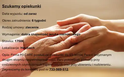 Szukamy opiekunki do Seniorki