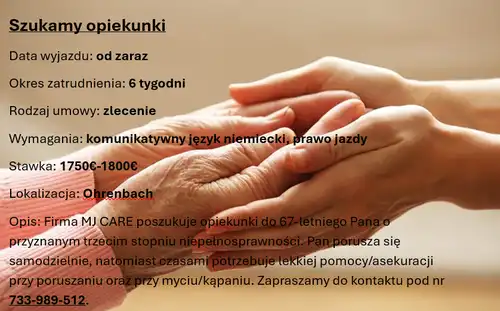 Szukamy opiekunki do Seniorki