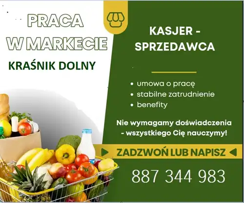 PRZYJMĘ DO PRACY KASJER SPRZEDAWCA 