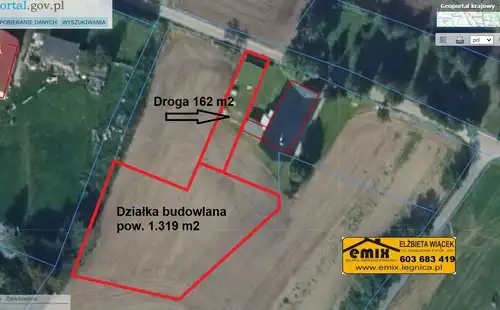 Działka budowlana 1481m2 w Pielgrzymce k. Złotoryi